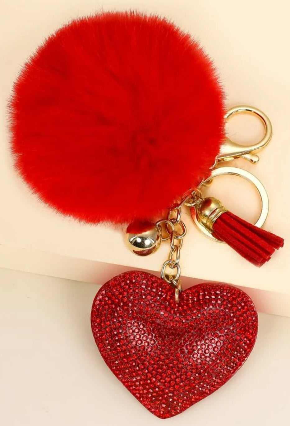 Heart and Pom Pom keychain