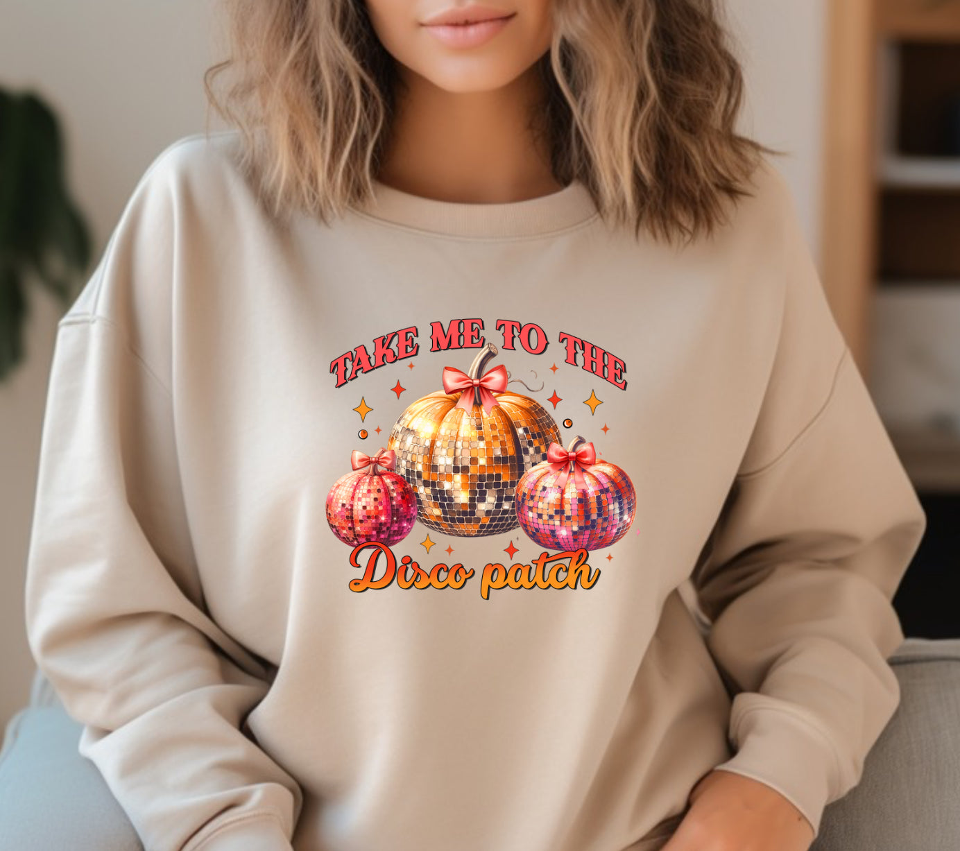 Disco patch pumpkins fall sweatshirt