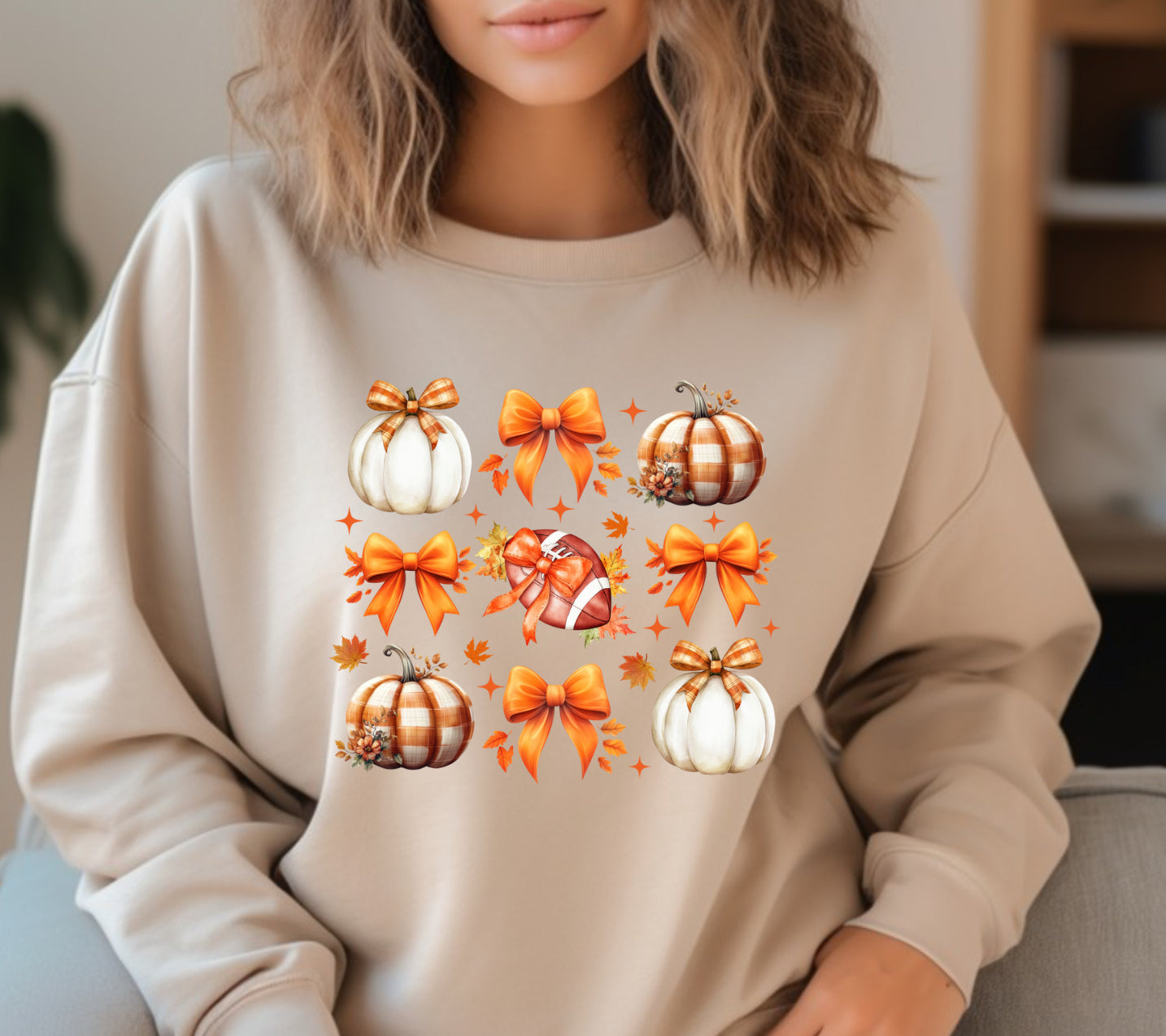 Football and pumpkin coquette fall sweatshirt