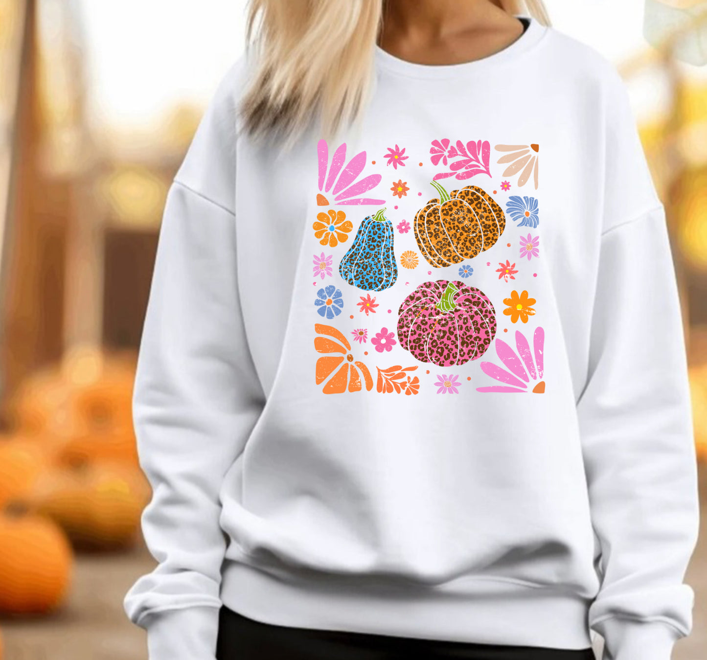 Leopard pumpkins fall sweatshirts