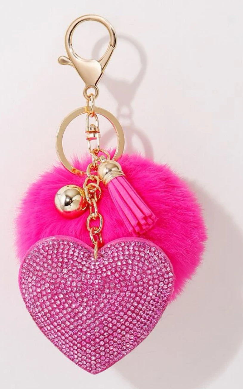 Heart and Pom Pom keychain