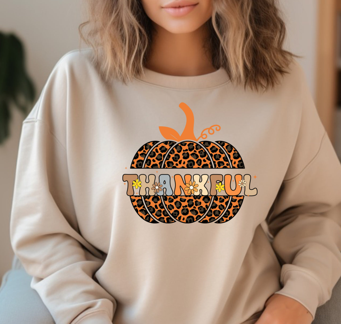 Leopard thankful pumpkin fall sweatshirt