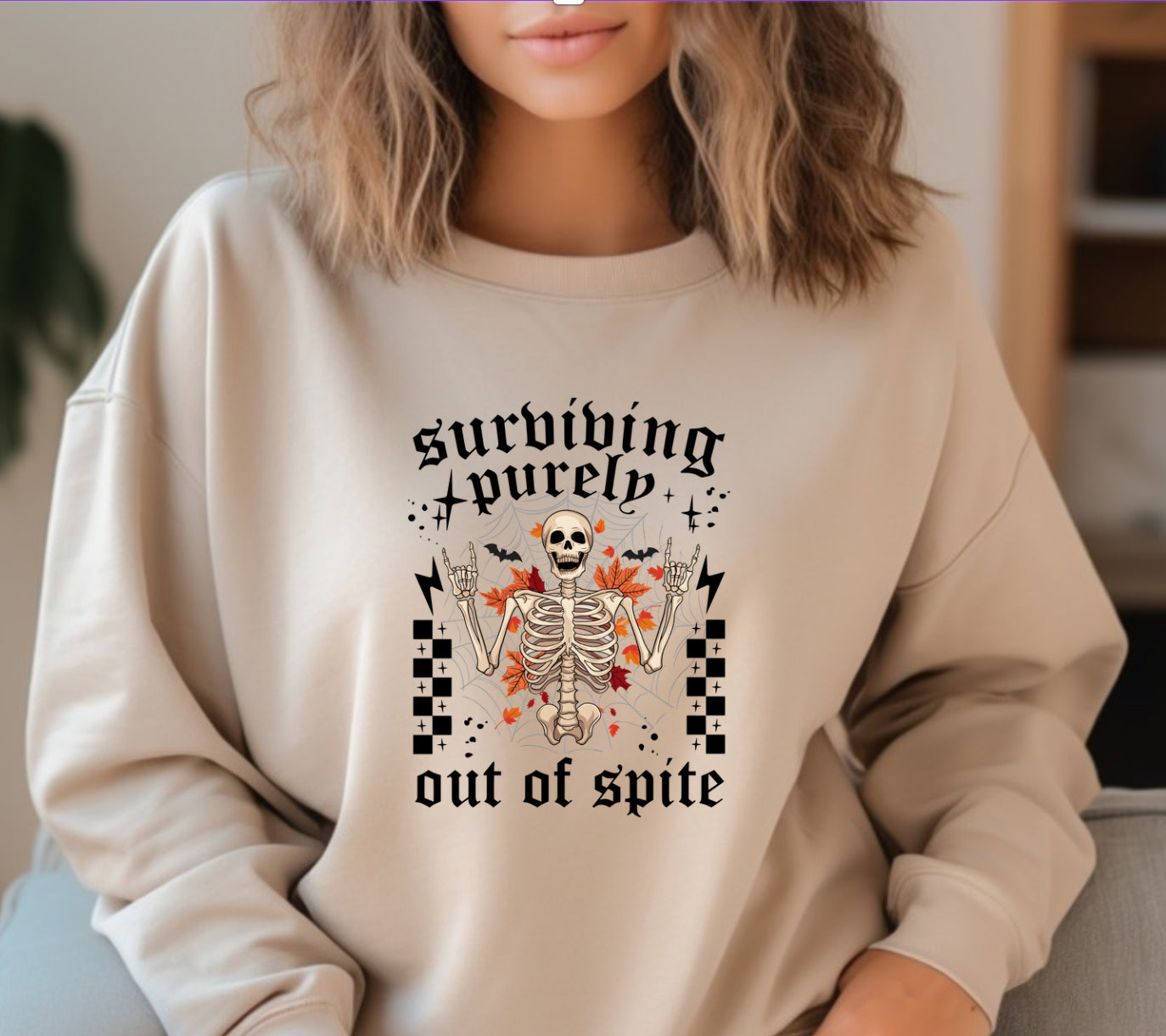 Skeleton surviving purely halloween sweatshirt