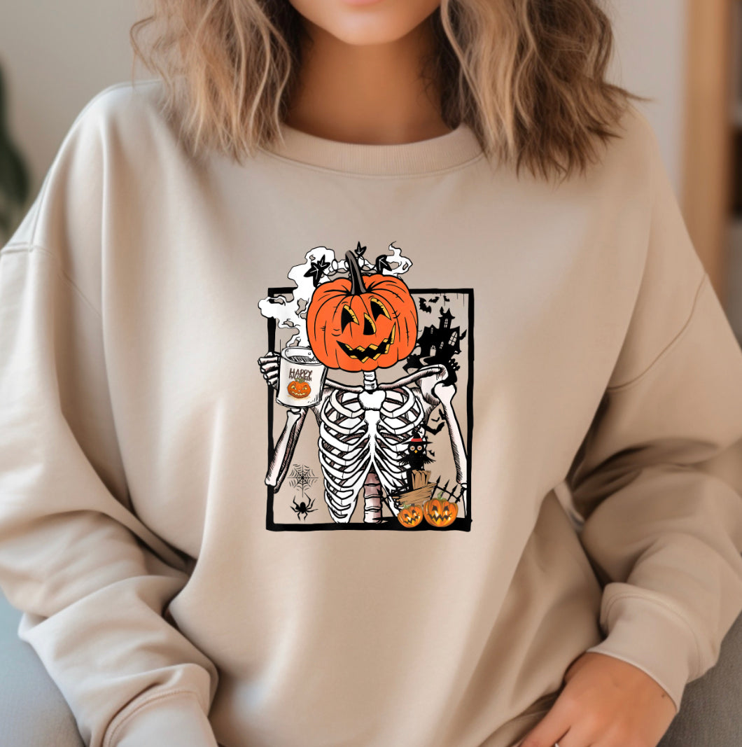 Pumpkin and coffee white sweatshirt