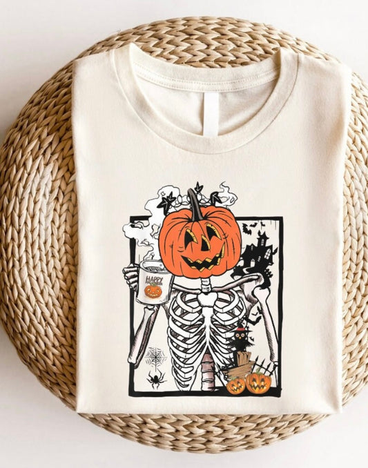 Skeleton pumpkin head T-shirt