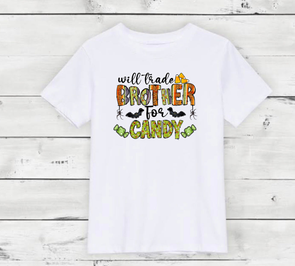 Will trade sibling for candy kids Halloween T-shirt