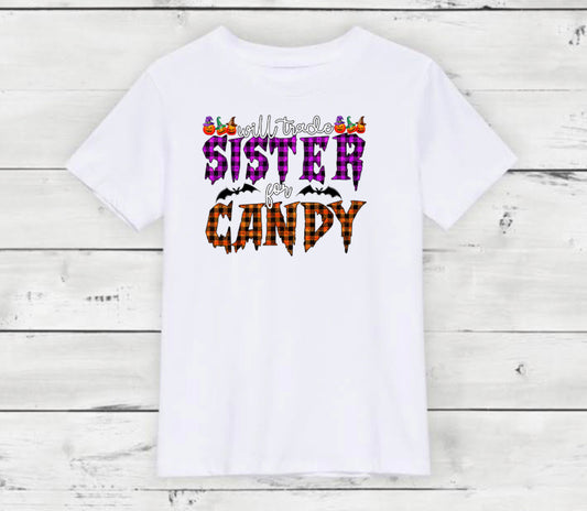 Will trade sibling for candy kids Halloween T-shirt