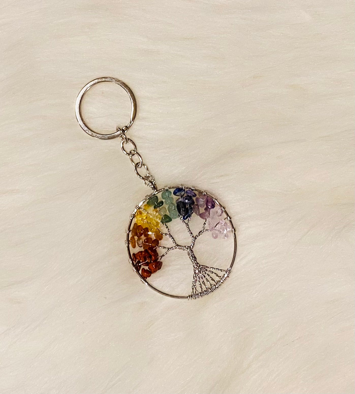 Chakra Crystals Tree Charm Keychain