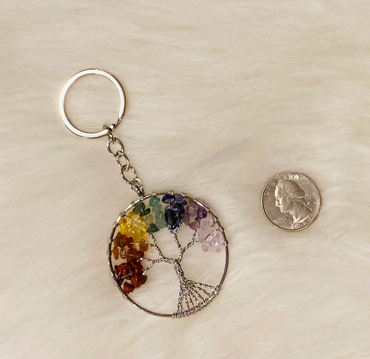 Chakra Crystals Tree Charm Keychain