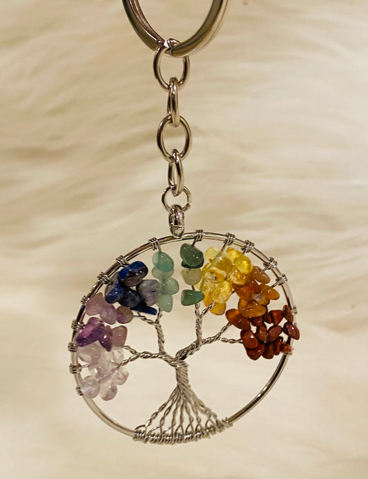 Chakra Crystals Tree Charm Keychain