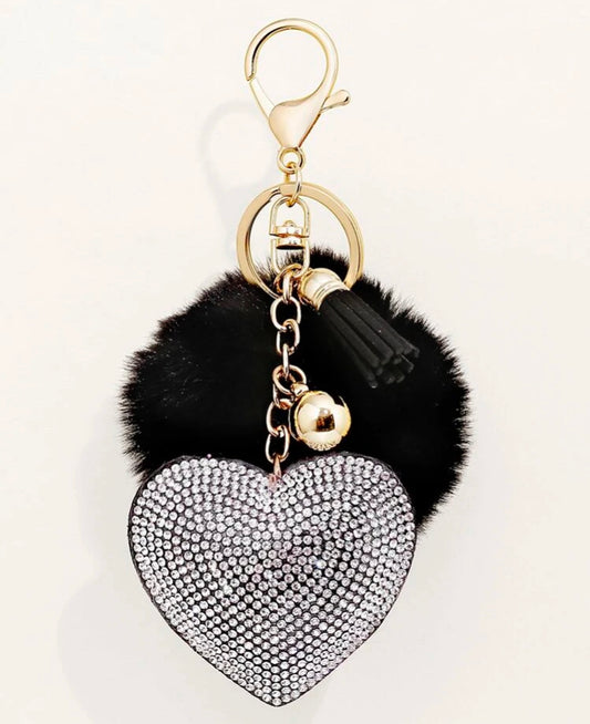 Heart and Pom Pom keychain