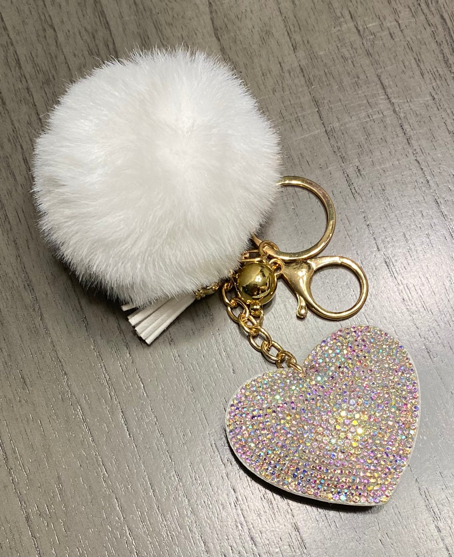 Heart and Pom Pom keychain